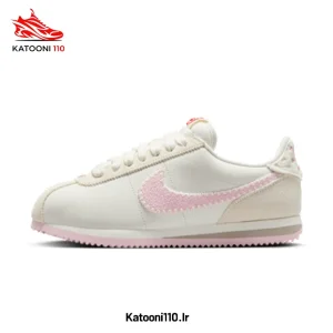 کتونی نایک کورتز سفید صورتی (Nike Cortez) مدل قلبی